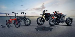 A lineup of e-bikes, e-motorcycles, and e-scooters, showcasing the variety and potential of electric mobility.